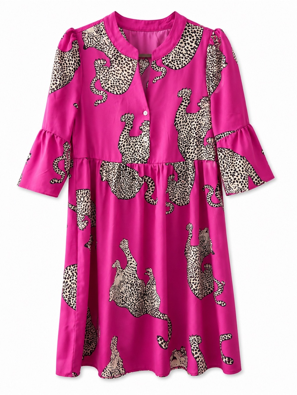 Bright Fuchsia Animal Print Midi Dress
